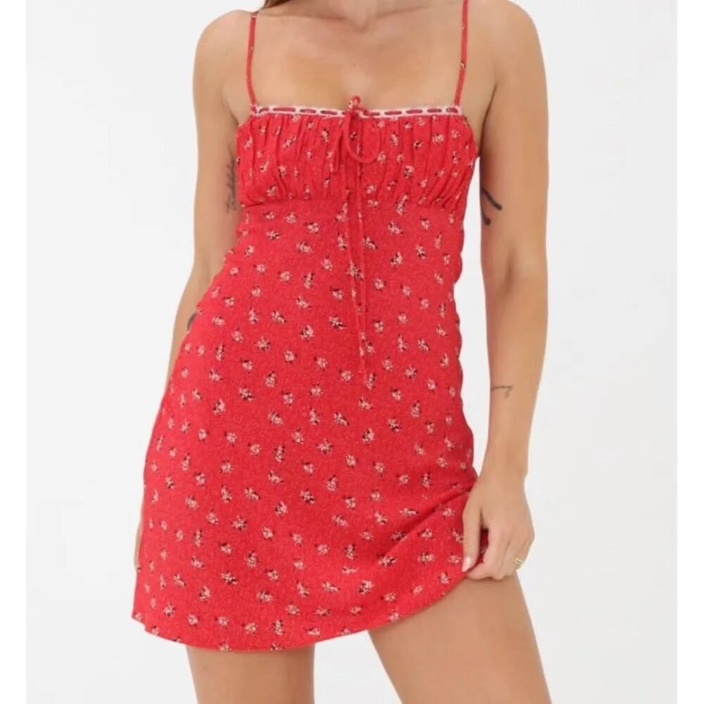 NWT Rumored Red Floral A Line Cami Mini Dress Suncoast Square Neck Peasant M